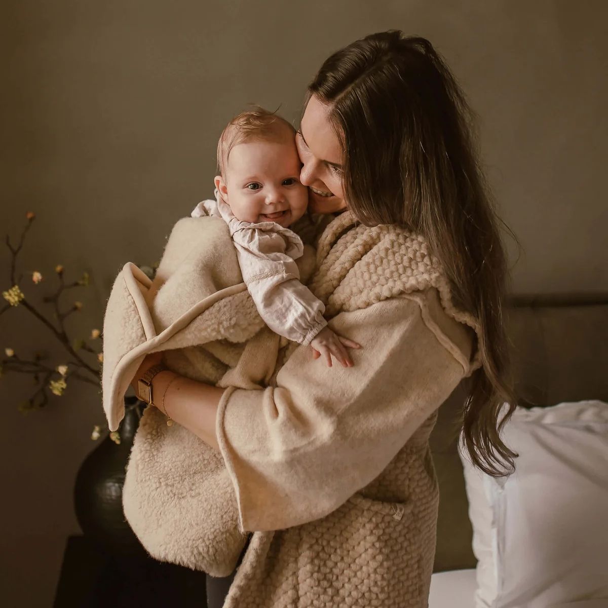 Babytæppe svøb med hætte i 100% merinould